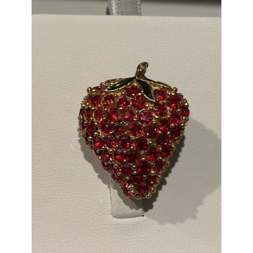 Vintage Red Rhinestone Enamel Strawberry Pin Brooch